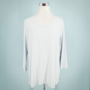 OSKA 3 Size Large L Light Blue Crew Neck 3/4 Sleeve Knit Tunic Top Blouse Shirt